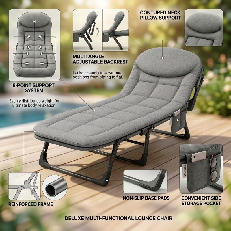 Portable Folding Lounge Chair, - Outdoor Oversized Camping Chair 评论和价格