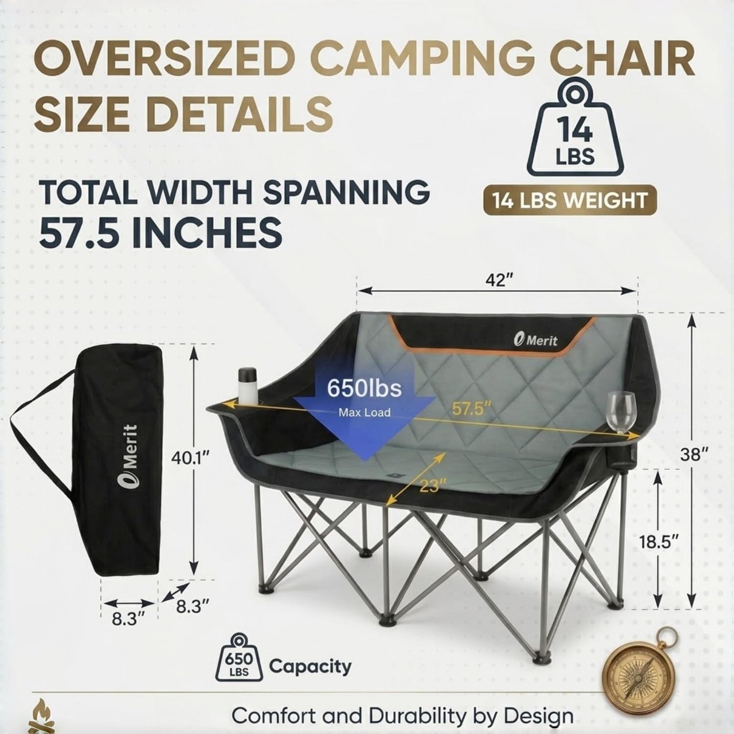 Heavy Duty 650LB Folding Campi - Outdoor Oversized Camping Chair 评论和价格